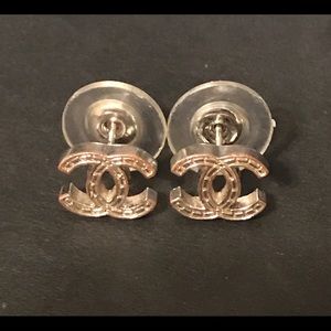 Chanel Silver Logo Earrings